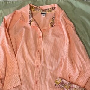 Peach Button-Up Shirt with Paisley Accents